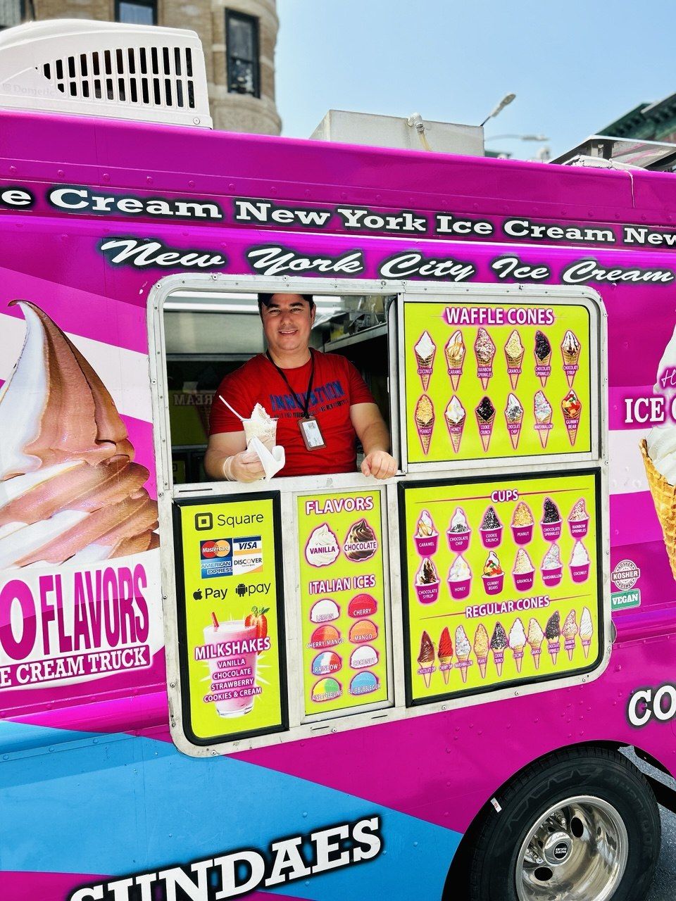 10 Flavors crew member serving ice cream from the truck window