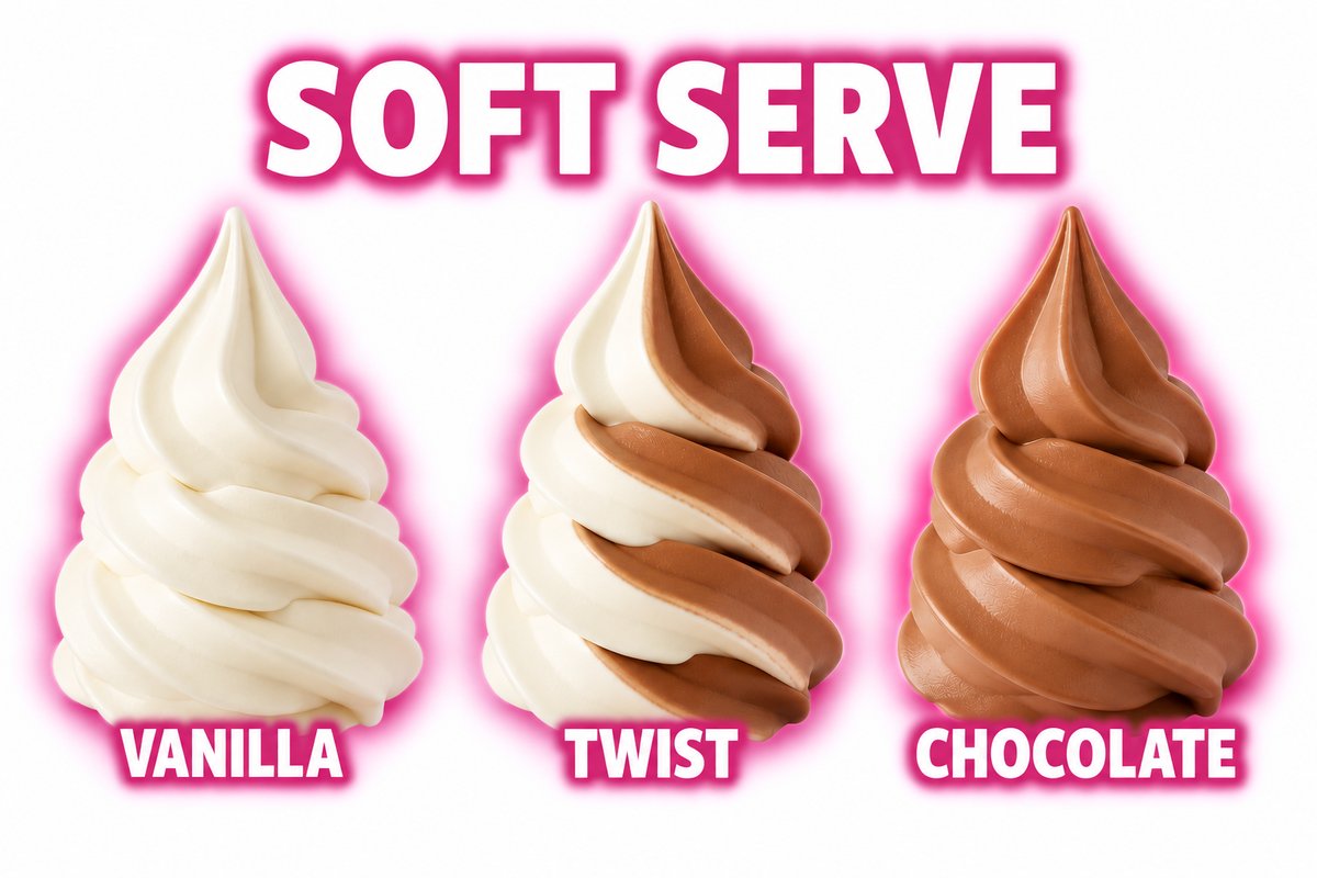 Vanilla and chocolate soft serve flavors