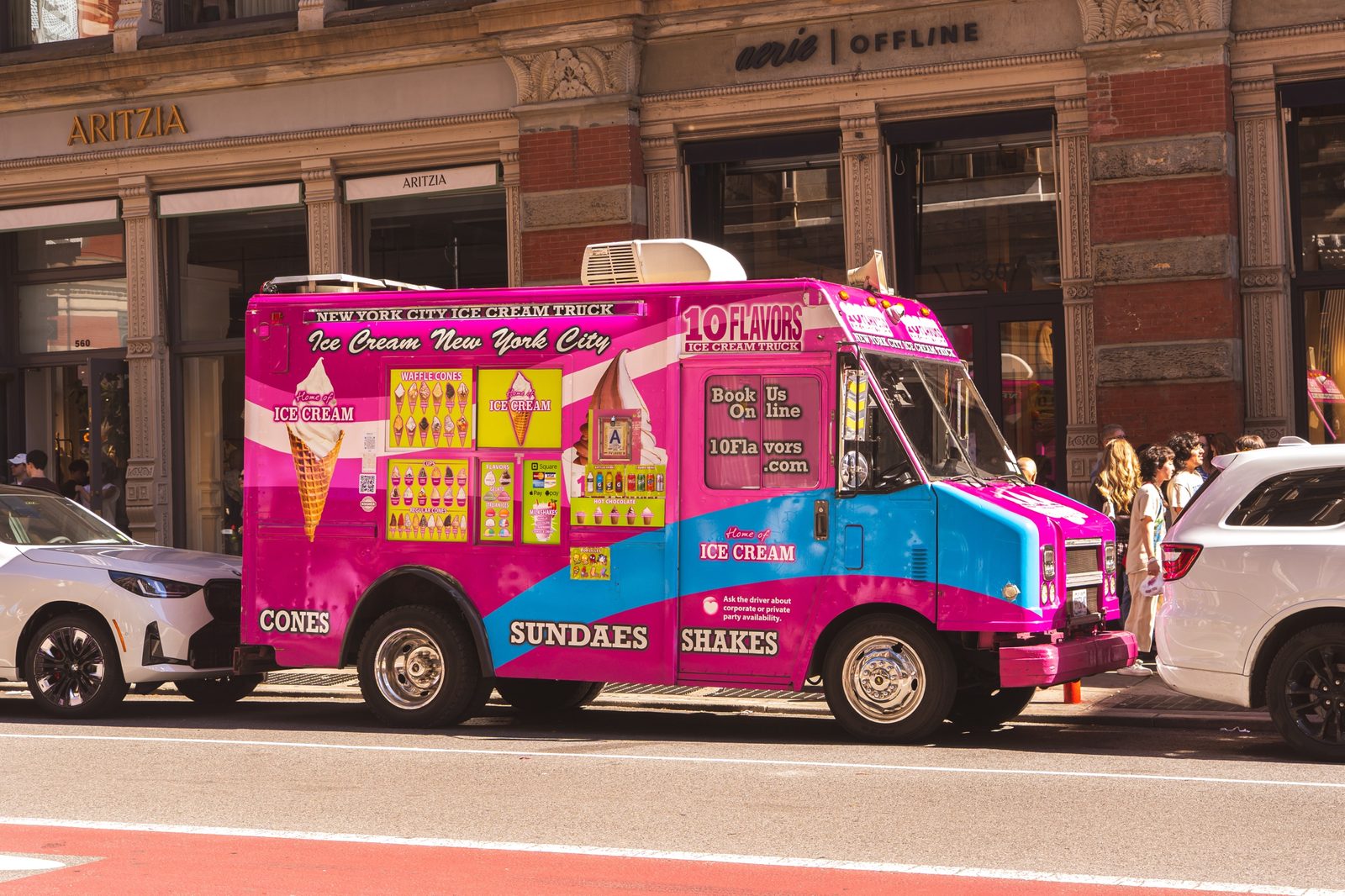 10 Flavors ice cream truck parked on a NYC street outside Aritzia